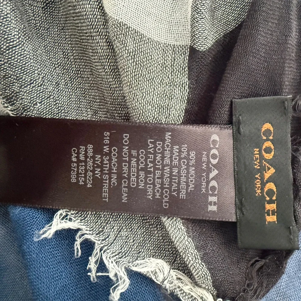 Coach F57398 Blue Colorblock Modal Cashmere Oversized Scarf Wrap Made Italy